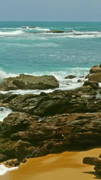 Paesaggio Tropicale Con Onde Oceaniche Rocce Video Verticale — Video Stock