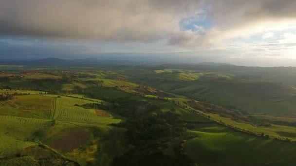 Toskania Powietrzny Wschód Słońca Farmland Hill Krajobraz Kraju Włochy Europa — Wideo stockowe