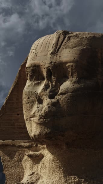 Słynny Starożytny Egipski Sfinks Uśmiecha Się Mruga Głową Giza Cairo — Wideo stockowe
