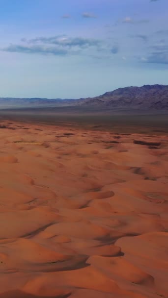 黄昏时分 在戈壁沙漠 空中俯瞰着沙丘 垂直录像 — 图库视频影像