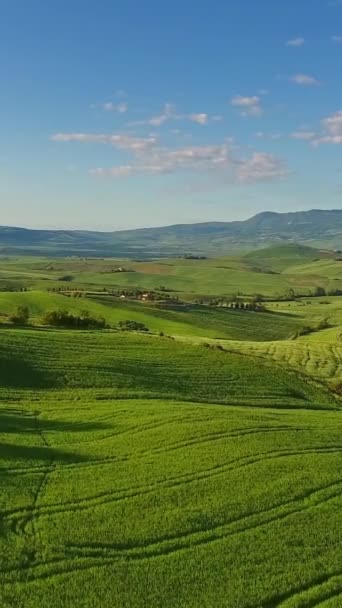 Toskana Luftige Landschaft Von Ackerland Hügelland Abend Italien Europa Vertikales — Stockvideo