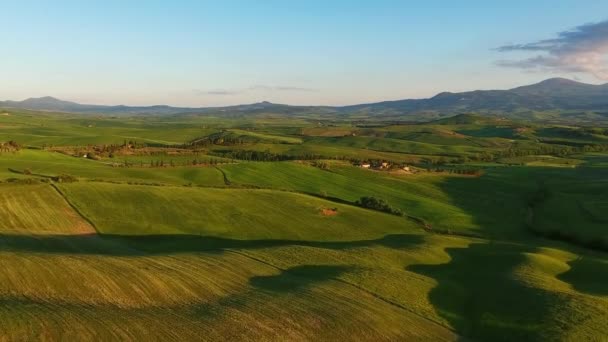 Toskana Luftige Landschaft Von Ackerland Hügelland Abend Italien Europa — Stockvideo