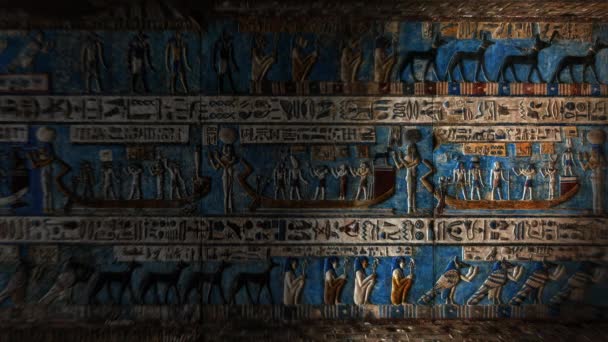 Светлое Пятно Движущееся Иероглифической Резьбе Картинам Внутренних Стенах Древнего Египетского — стоковое видео