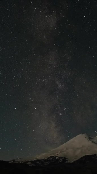 Timelapse Night Sky Mount Elbrus Dawn Caucasus Highest Peak Russia — Vídeo de Stock