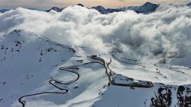 Aerial View Grossgloknershtrasse Snow Great High Mountain Road Grossglokner Mount — Stock Video