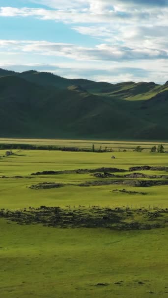 Légi Kilátás Steppe Hegyek Táj Orkhon Völgy Mongólia Függőleges Videó — Stock videók