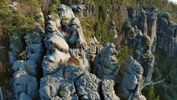 Vista Aérea Torno Teplice Rocks Parte Parque Montanha Paisagem Adrspach — Vídeo de Stock