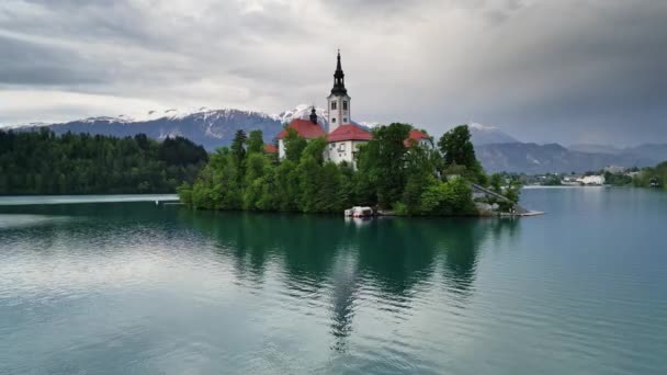 Gün Batımından Sonra Slovenya Küçük Bir Adada Maria Nın Hacı — Stok video