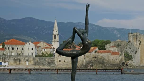Statue Dancer Girl Old Town Budva Montenegro — Stock Video