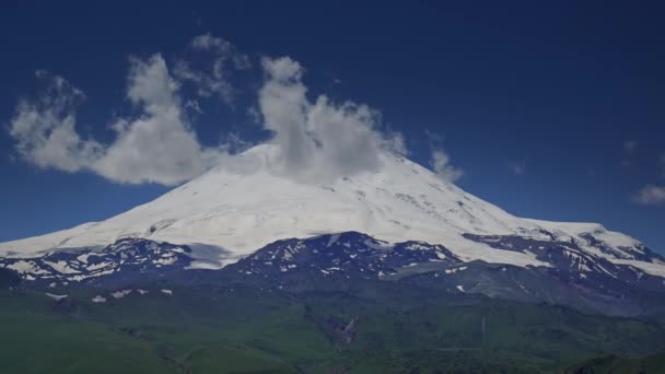 Prachtig Uitzicht Mount Elbrus Wolken Noord Kaukasus Bergen Rusland Timelapse — Stockvideo