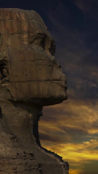 Сфінкс Голова Хмари Заходу Сонця Гіза Каїр Єгипет Тімелапс Вертикальне — стокове відео