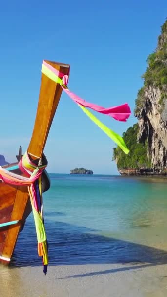 Long Tail Boat Tropical Beach Pranang Beach Rock Krabi Thajsko — Stock video