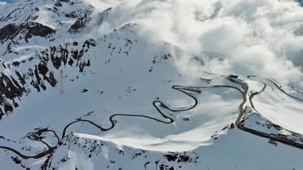Widok Lotu Ptaka Grossgloknershtrasse Śniegu Wielka Górska Droga Pobliżu Góry — Wideo stockowe