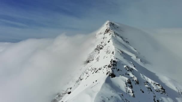 Flygfoto Över Snö Bergskedja Landskap Med Moln Alperna Österrike — Stockvideo