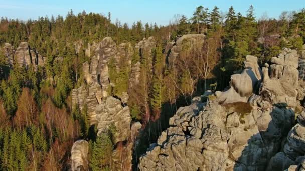 Luftaufnahme Der Teplitzer Felsen Teil Des Landschaftsparks Adrspach Teplice Broumov — Stockvideo