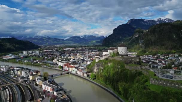 Повітряний Вид Міста Куфштайн Середньовічною Фортецею Замку Тіролі Австрія Альпи — стокове відео