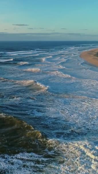 Вид Воздуха Большие Волны Атлантического Океана Назаре Португалия Вертикальное Видео — стоковое видео