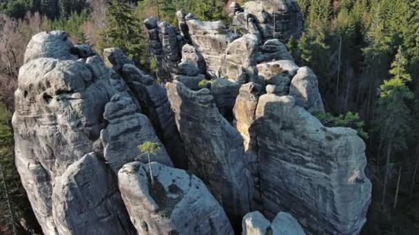 Luftaufnahme Der Teplitzer Felsen Teil Des Landschaftsparks Adrspach Teplice Broumov — Stockvideo