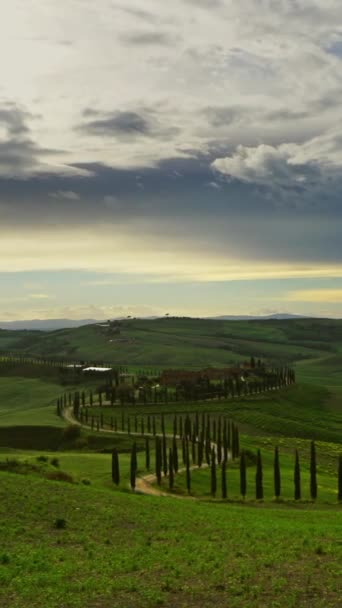 Toscana Landskap Med Väg Och Cypresser Jordbrukslandskapet Solnedgången Italien Europa — Stockvideo