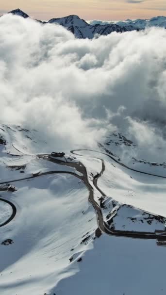 Aerial View Grossgloknershtrasse Snow Great High Mountain Road Grossglokner Mount — Stock Video