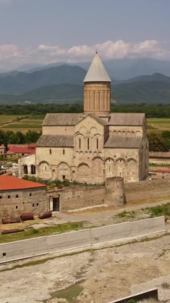 Lotnisko Widokiem Klasztor Alaverdi Region Kachetii Gruzję Kaukaz Pionowe Wideo — Wideo stockowe