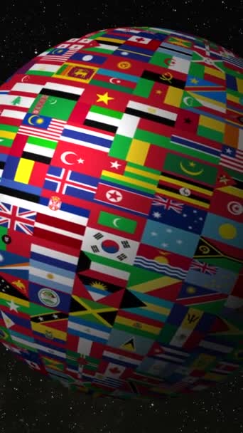 Wereld Vlaggen Bol Draaiende Planeet Spase Verticale Video — Stockvideo