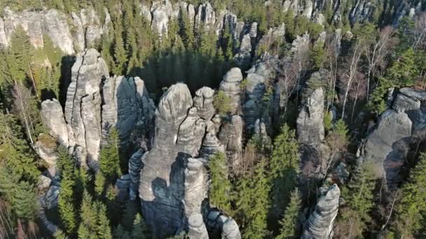 Luftaufnahme Der Teplitzer Felsen Teil Des Landschaftsparks Adrspach Teplice Hochland — Stockvideo