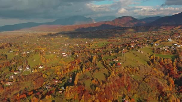 Podzim Transylvánii Venkovská Letecká Krajina Při Západu Slunce Karpat Rumunsko — Stock video