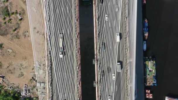 Widok Lotu Ptaka Most Linowy Samochodami Petersburgu — Wideo stockowe