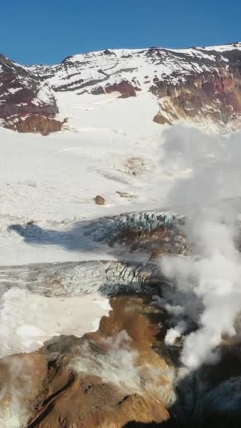Aerial View Fumaroles Crater Active Mutnovsky Vulcano Kamchatka Oroszország Függőleges — Stock videók