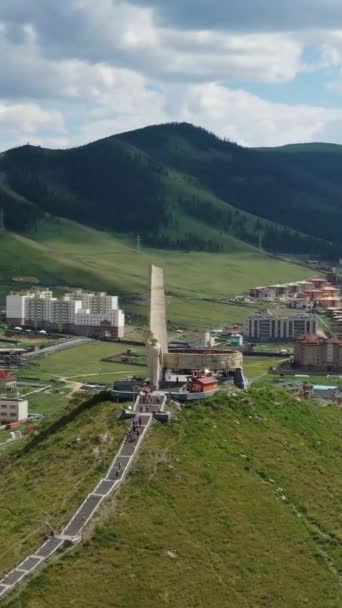 Luchtfoto Rondom Memorial Aan Sovjet Soldaten Zaisan Tolgoi Ulaanbaatar Mongolië — Stockvideo