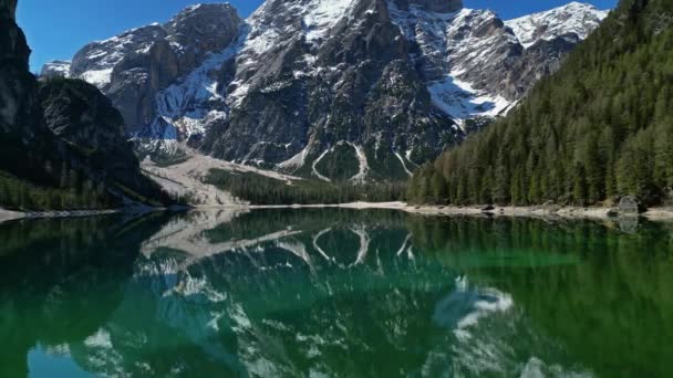Letecký Pohled Hory Lago Braies Jezero Braies Dolomitských Alpách Jižní — Stock video