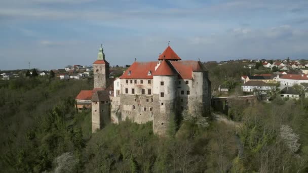 Luchtfoto Rondom Kasteel Burg Schlaining Oostenrijk Burgenland — Stockvideo