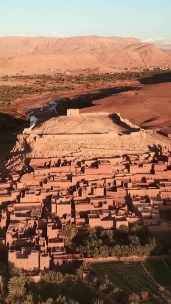 Aerial View Kasbah Ait Ben Haddou Atlas Mountains Morocco Vertical — Vídeo de stock