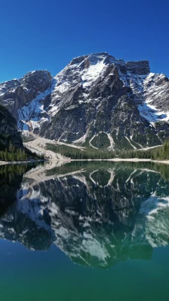 Veduta Aerea Della Montagna Lago Braies Lago Braies Nelle Alpi — Video Stock