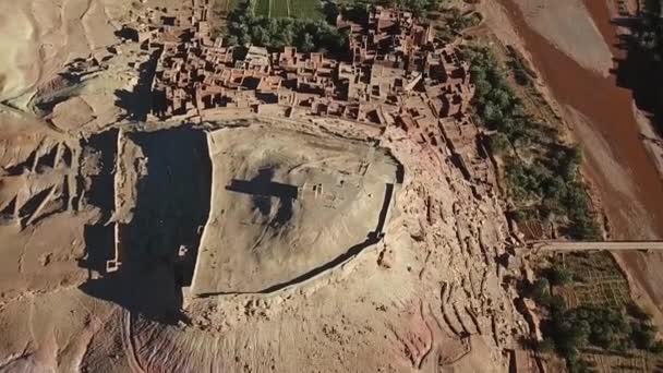 Aerial Top View Kasbah Ait Ben Haddou Atlas Mountains Morocco — Stock Video