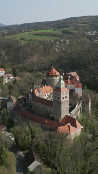 Légi Felvétel Burg Schlaining Kastély Körül Ausztriában Burgenlandben Függőleges Videó — Stock videók