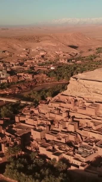 Aerial View Kasbah Ait Ben Haddou Atlas Mountains Morocco Vertical — стоковое видео