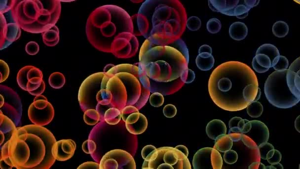 Abstracto Moviendo Coloridas Esferas Voladoras Negro Bolas Arco Iris Colores — Vídeos de Stock