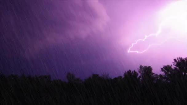 Nachtelijke Storm Geweldige Ritsen Zware Regenval Bij Rivier — Stockvideo