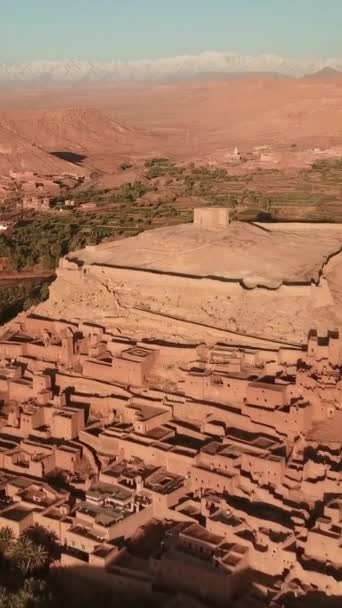 Aerial View Kasbah Ait Ben Haddou Atlas Mountains Morocco Vertical — Stock video
