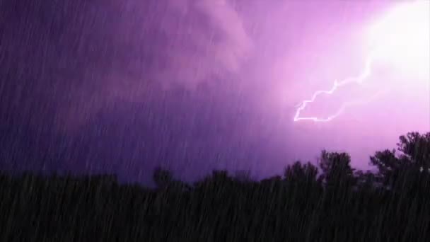 Nachtelijke Storm Geweldige Ritsen Zware Regenval Bij Rivier — Stockvideo