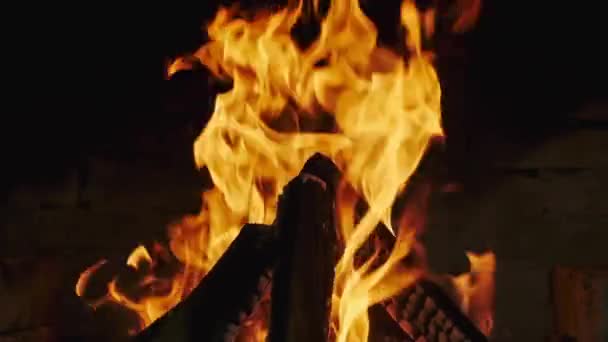 Hořící Oheň Tmavém Pozadí Plamen Detailní Záběr Zpomalený Pohyb — Stock video