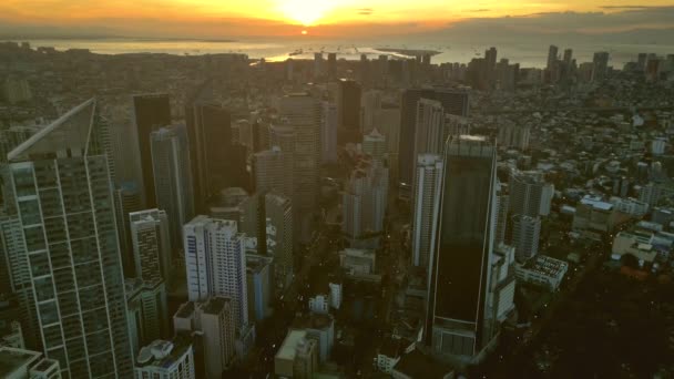 Luftaufnahme Von Hochhäusern Geschäftsviertel Makati Und Der Stadt Manila Bei — Stockvideo