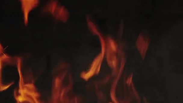 Brûlant Feu Sur Fond Sombre Flamme Gros Plan Ralenti — Video