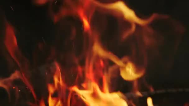 Brennendes Feuer Brennholzkohle Und Flammennahaufnahme Kamin Zeitlupe — Stockvideo
