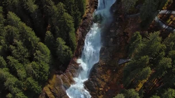 Aerial View Krimml Waterfalls Sunny Day High Tauern National Park — Stock Video