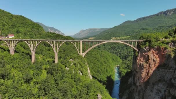 Vue Aérienne Sur Pont Voûté Djurdjevica Dessus Rivière Tara Dans — Video