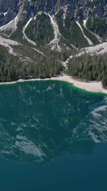 Aerial View Mountain Lago Braies Lake Braies Dolomite Alpokban Dél — Stock videók