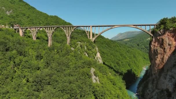 Luftaufnahme Der Bogenbrücke Djurdjevica Über Die Tara Norden Montenegros — Stockvideo